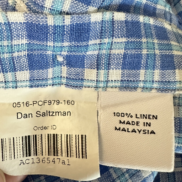 Proper Cloth Shirt Mens Large Blue Plaid Linen Button Down Long Sleeve Casual - Picture 5 of 7